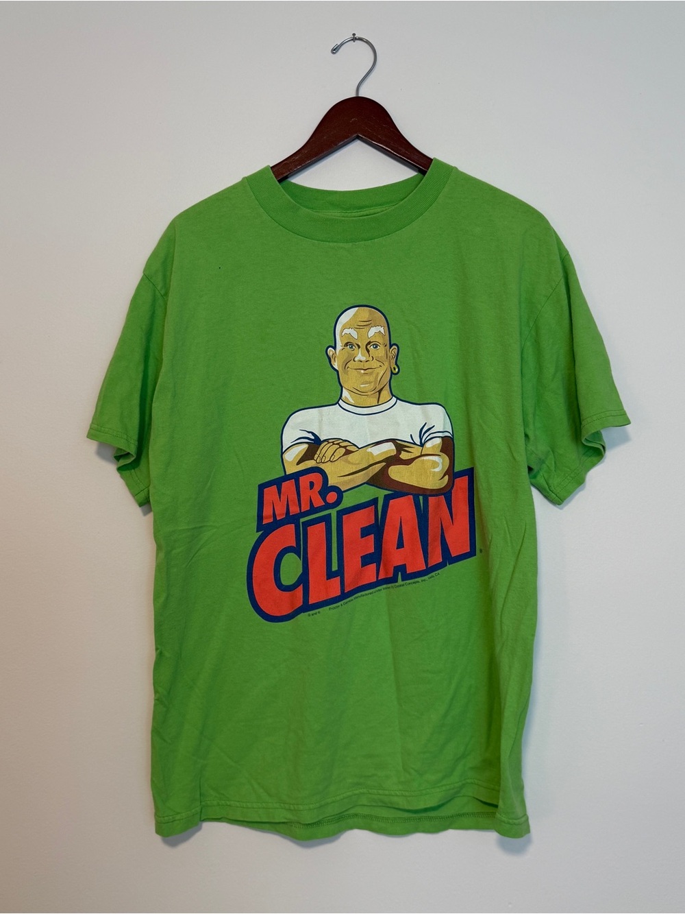 VTG 90s Mr Clean T-Shirt Adult L Graphic Promo Tee Y2K Tultex USA Lime Green